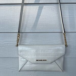 Michael Kors White Croc-Pattern Crossbody Bag